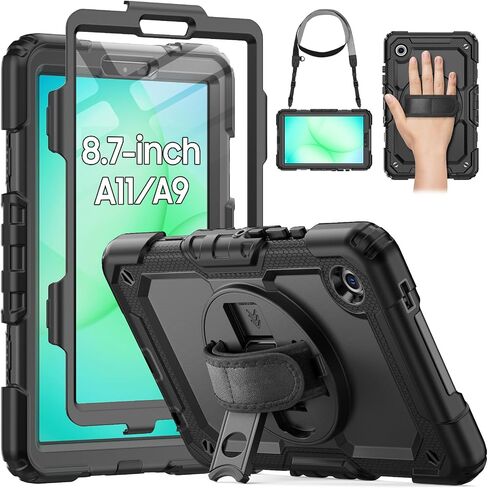 HXCASEAC Case for Samsung Galaxy Tab A9+ Plus / A11+ Plus 11 Inch, Protective with Screen Protector/Hand Strap/Pen Holder, Shockproof for Samsung A9 Plus Tablet Case SM-X210 SM-X218 SM-X230 - Black in Kuwait