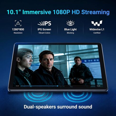 Android 16 Tablet 10 Inch 30GB RAM 128GB ROM 1TB Expand, Octa-Core Processor, Widevine L1 HD IPS Touchscreen, WiFi 6 BT5.3 Dual Camera Face Unlock Tablet, Black in Saudi Arabia