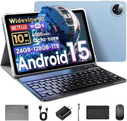 جهاز لوحي مقاس 10 بوصات يعمل بنظام Android 15 مع لوحة مفاتيح وذاكرة وصول عشوائي سعتها 24 جيجابايت + ذاكرة وصول عشوائي سعتها 128 جيجابايت (توسيع سعة 1 تيرابايت) | T615 ثماني النواة، شاشة IPS HD 1280 × 800، كاميرا مزدوجة 5 ميجابكسل + 8 ميجابكسل، 6000 مللي أ in Kuwait