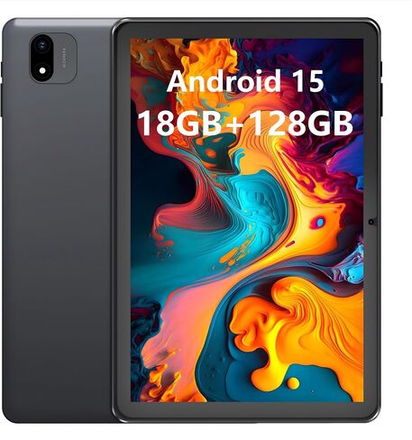 Android Tablet, 10.1 inch Android 15 Tablets 18 (6+12 GB RAM 128GB ROM, 1280x800 IPS HD Touchscreen,6000mAh Battery, Bluetooth, 2MP+5MP Dual Camera, GMS, WiFi (Black) in Kuwait