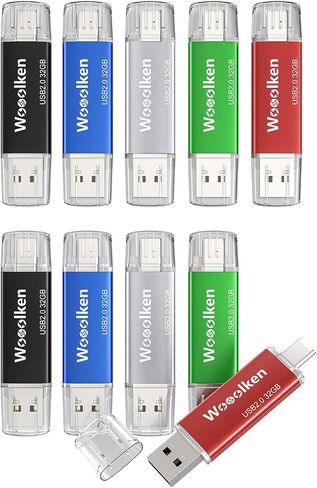محرك أقراص فلاش USB C سعة 32 جيجابايت 5 حزم، محرك إبهام مزدوج من النوع C من Woolken USB 3.0 | عصا OTG USB متوافقة مع iPhone 17/16/15، والهواتف الذكية التي تعمل بنظام Android/الأجهزة اللوحية/أجهزة الكمبيوتر/الكمبيوتر المحمول in Kuwait