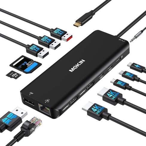 MOKiN 14 in 1 USB-C Docking Station - Dual Monitor Laptop Dock with 2 HDMI, VGA, 5 USB, SD/TF for Dell/Surface/HP/Lenovo Laptops in Kuwait