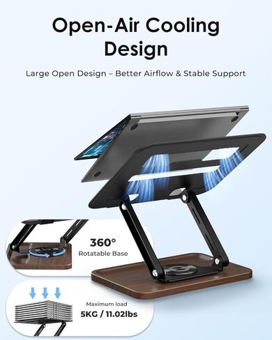Viozon Laptop Stand for Desk, Adjustable Laptop Desk Stand with Wood Base Storage, 360° Rotating Swivel Computer Stand for Laptop, Ventilated Cooling Desktop Holder Fits up to 15.6" Notebooks/Laptops in Saudi Arabia