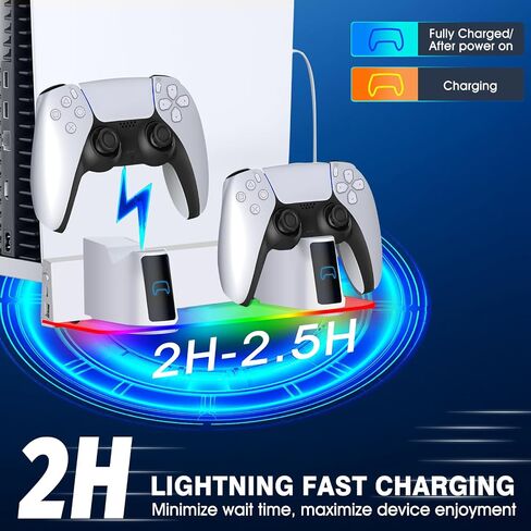 WAYCOM PS5 Wall Mount Kit with Charging Station RGB LED Light for New PS5 Pro and PS5 Slim Consoles Disc & Digital, Fast Dual Controller Chargers, Steel Wall Stand, and Headphone Hanger in Saudi Arabia