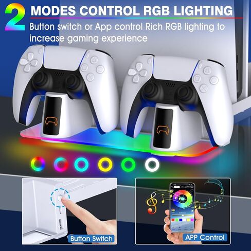 WAYCOM PS5 Wall Mount Kit with Charging Station RGB LED Light for New PS5 Pro and PS5 Slim Consoles Disc & Digital, Fast Dual Controller Chargers, Steel Wall Stand, and Headphone Hanger in Saudi Arabia