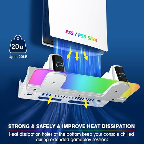 WAYCOM PS5 Wall Mount Kit with Charging Station RGB LED Light for New PS5 Pro and PS5 Slim Consoles Disc & Digital, Fast Dual Controller Chargers, Steel Wall Stand, and Headphone Hanger in Saudi Arabia