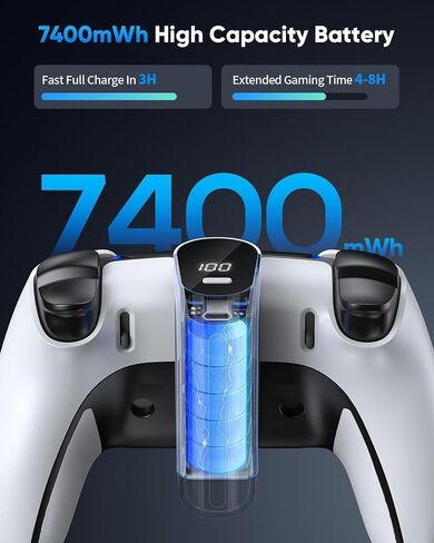 YUANHOT 7400mWh Battery Pack for PS5 & Edge Controller with LED | Play and Charge Kit,Extended Gaming Time,DualSense Rechargeable Accessories for PS5 in Saudi Arabia