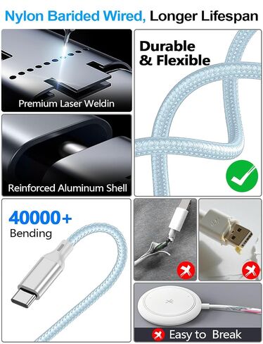 4-in-2 Multi Parallel Cables for Apple Watch Charger/iPhone/Samsung Charger | Travel Essentials Type C/Lightning/iWatch/Micro Charging Cable for iWatch Ultra/10-2/iPhone/Galaxy/Airpods[1.2M]-Blue in Kuwait