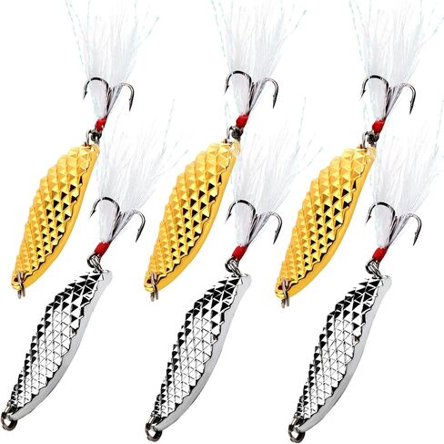 Sougayilang Fishing Spoons Hard Fishing Lures Treble Hooks Salmon Bass Metal Fishing Lure Baits 1/2 OZ in Saudi Arabia