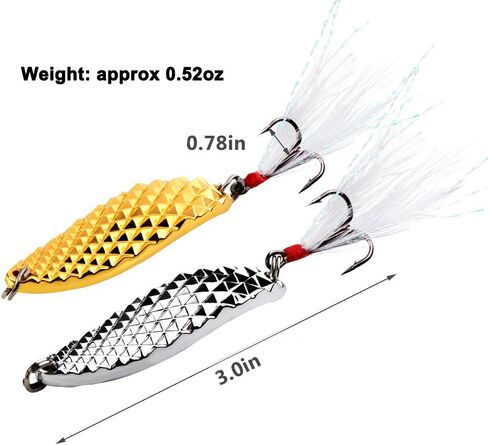 Sougayilang Fishing Spoons Hard Fishing Lures Treble Hooks Salmon Bass Metal Fishing Lure Baits 1/2 OZ in Saudi Arabia