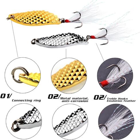Sougayilang Fishing Spoons Hard Fishing Lures Treble Hooks Salmon Bass Metal Fishing Lure Baits 1/2 OZ in Saudi Arabia