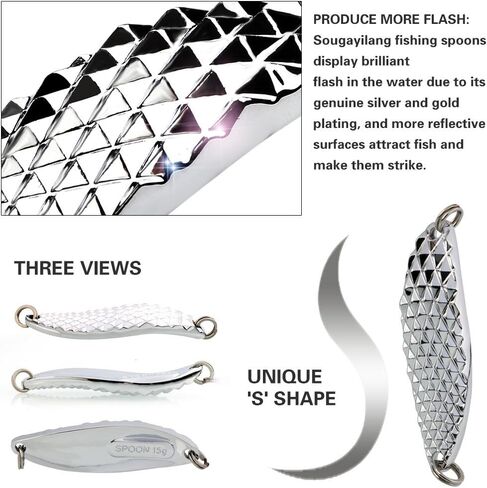 Sougayilang Fishing Spoons Hard Fishing Lures Treble Hooks Salmon Bass Metal Fishing Lure Baits 1/2 OZ in Saudi Arabia