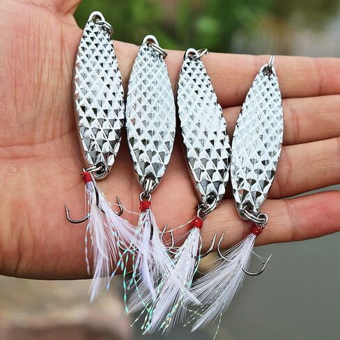 Sougayilang Fishing Spoons Hard Fishing Lures Treble Hooks Salmon Bass Metal Fishing Lure Baits 1/2 OZ in Saudi Arabia