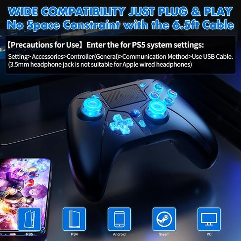 Compatible with PS5 Controller, Wired Controller for PlayStation 5/PS4/PC, Gaming Controllers, Gamepad with Dual Vibration 6-axis Gyroscope Support Turbo Macro Multi Touch Pad 3.5mm Audio Jack in Saudi Arabia