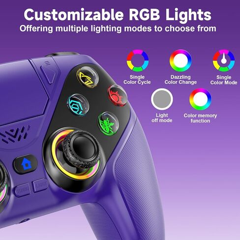 LENISUOLE Wireless Controller for PS5/PlayStation 5 & PC - Purple, Bluetooth Gamepad with Turbo, 6-Axis Motion Sensor, Programmable Buttons, RGB Lighting, 3.5mm Audio Jack, 1000mAh Battery in Saudi Arabia