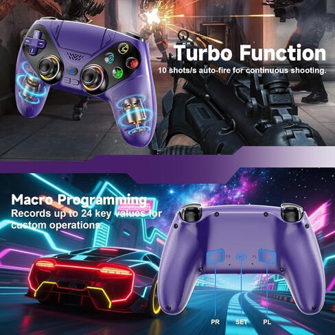 LENISUOLE Wireless Controller for PS5/PlayStation 5 & PC - Purple, Bluetooth Gamepad with Turbo, 6-Axis Motion Sensor, Programmable Buttons, RGB Lighting, 3.5mm Audio Jack, 1000mAh Battery in Saudi Arabia
