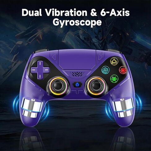 LENISUOLE Wireless Controller for PS5/PlayStation 5 & PC - Purple, Bluetooth Gamepad with Turbo, 6-Axis Motion Sensor, Programmable Buttons, RGB Lighting, 3.5mm Audio Jack, 1000mAh Battery in Saudi Arabia