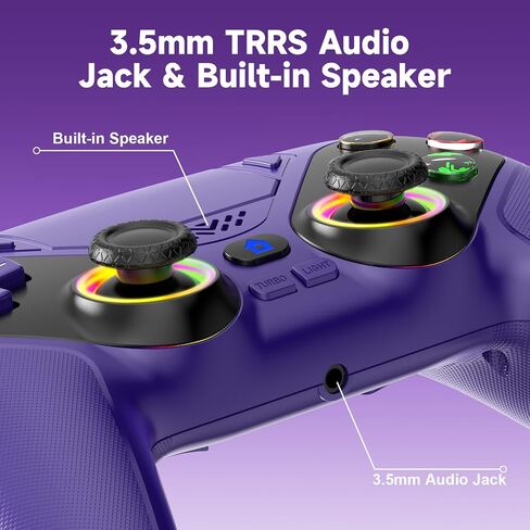 LENISUOLE Wireless Controller for PS5/PlayStation 5 & PC - Purple, Bluetooth Gamepad with Turbo, 6-Axis Motion Sensor, Programmable Buttons, RGB Lighting, 3.5mm Audio Jack, 1000mAh Battery in Saudi Arabia