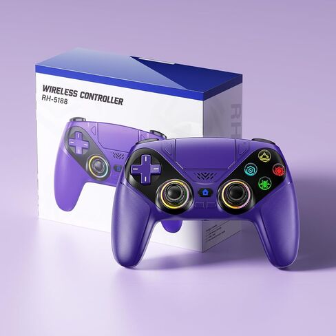 LENISUOLE Wireless Controller for PS5/PlayStation 5 & PC - Purple, Bluetooth Gamepad with Turbo, 6-Axis Motion Sensor, Programmable Buttons, RGB Lighting, 3.5mm Audio Jack, 1000mAh Battery in Saudi Arabia