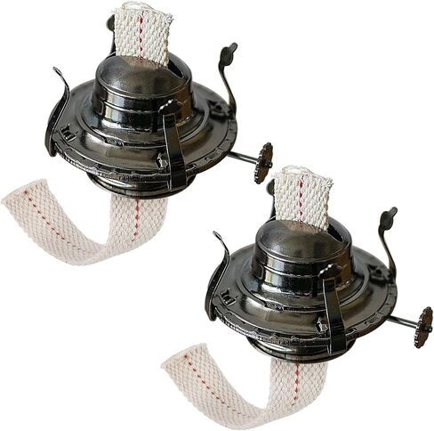 2 Pcs Oil Lamp Burner #2 Size with Cotton Wick Replacement Parts for Kerosene or Vintage Lamps Fits Holds a 3 Inch Base Chimney Grayish Black Plated in Saudi Arabia