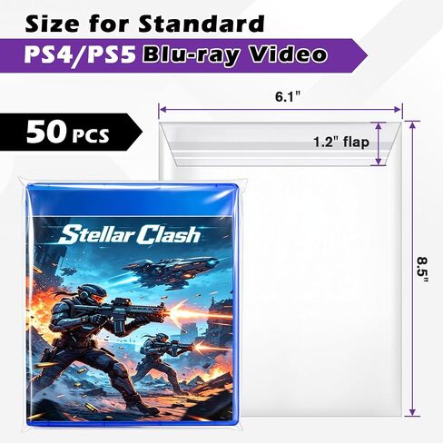 Blu Ray Video Sleeves, Video Game Protect Sleeves for PS4/PS5 DVD and Blu Ray Case Storage Bags, Media Protector Bags - 50 Pack in Saudi Arabia