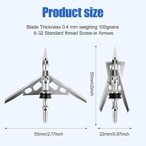 6-Pack 100 Grain Broadheads for Compound Bows - Precision Archery Broadheads for Hunting, Crossbow Broadheads with Razor-Sharp Blades，Durable and Accurate Hunting Broadheads in Saudi Arabia