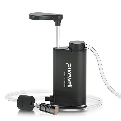 Purewell Stainless Steel Water Filter Pump with Replaceable Carbon 0.01 Micron Water Filter, 3 Filter Stages, Portable Outdoor Emergency and Survival Gear - Camping, Hiking, Backpacking(Green) in Saudi Arabia