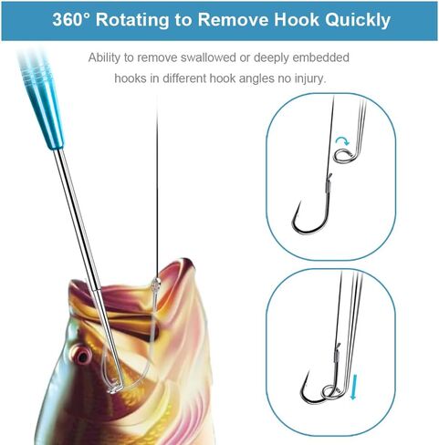 4 Pack Fishing Hook Remover, Portable Deep Throat Unhooking Tool | Stainless Steel, Adjustable Rotating Hook Extractor Dehooker with Storage Tube, for Freshwater Saltwater Fishing in Saudi Arabia