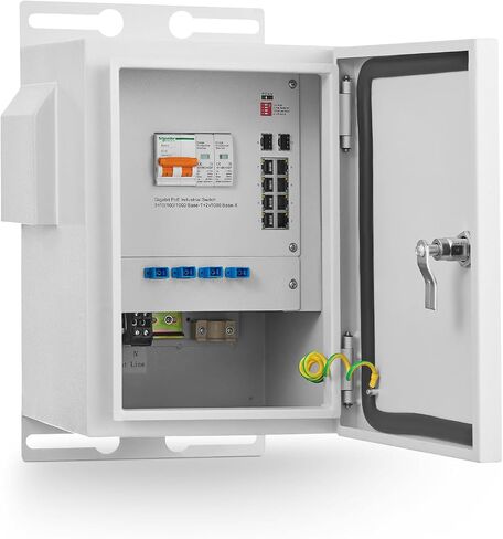 MokerLink Indoor/Outdoor Industrial Enclosure with Integrated 8 Port Gigabit PoE+, 2 Port 1000BASE SFP Switch, IEEE802.3af/at POE 246W Power Supply, Plug and Play, Metal IP65 Case, -40 to 158°F in Kuwait