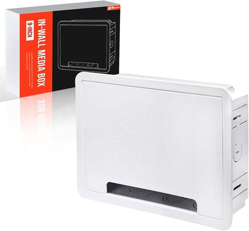 9" Recessed in-Wall Media Box with Outlet - Cable Management Enclosure for TV, WiFi Router & Network Devices - Flush Mount Wall Box for Samsung One Connect, Streaming Players (White) in Saudi Arabia
