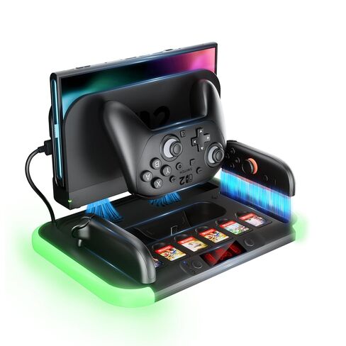 HEYSTOP Pro Controller Charger for Nintendo Switch 2, Fast-Magnetic Docking | Joycon Charging Station, RGB Light, Cooling Fan Heat Dissipation Stand, 6 Game Card Slots, Storage Console Holder in Saudi Arabia