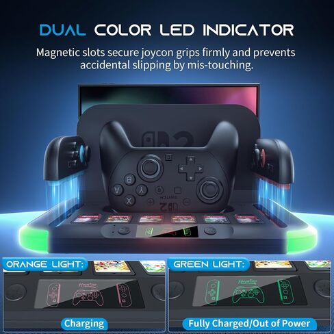 HEYSTOP Pro Controller Charger for Nintendo Switch 2, Fast-Magnetic Docking | Joycon Charging Station, RGB Light, Cooling Fan Heat Dissipation Stand, 6 Game Card Slots, Storage Console Holder in Saudi Arabia