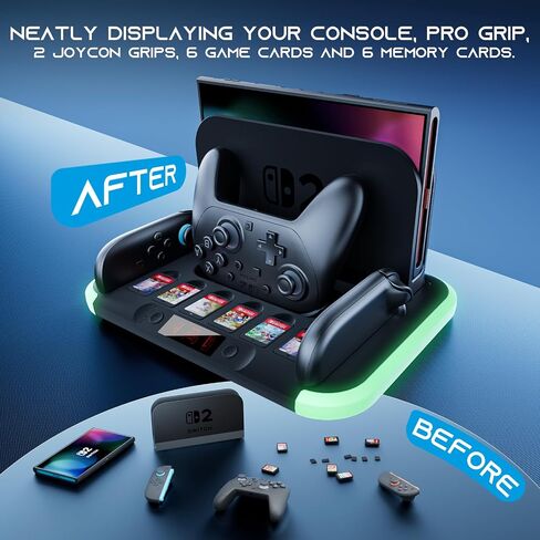 HEYSTOP Pro Controller Charger for Nintendo Switch 2, Fast-Magnetic Docking | Joycon Charging Station, RGB Light, Cooling Fan Heat Dissipation Stand, 6 Game Card Slots, Storage Console Holder in Saudi Arabia