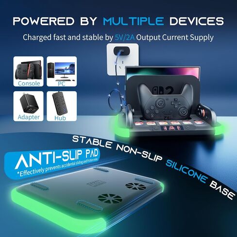 HEYSTOP Pro Controller Charger for Nintendo Switch 2, Fast-Magnetic Docking | Joycon Charging Station, RGB Light, Cooling Fan Heat Dissipation Stand, 6 Game Card Slots, Storage Console Holder in Saudi Arabia
