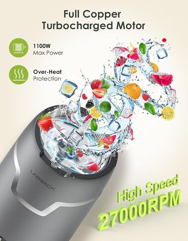Smoothie Blender, 1100W Personal Blender for Shakes and Smoothies, Blenders and Grinder Combo for Kitchen with 2 * 22 Oz To-Go Cup and Lid for Protein Shake, Baby Food, Frozen Drink in Saudi Arabia