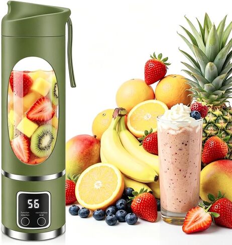 Portable Personal Blender with 12 Blades, Rechargeable Matcha Green 16oz | BPA-Free & Food-Grade Materials, Self-Cleaning Function, Smart Timer Display, USB-C Charging, Ideal for Smoothies & Shakes in Saudi Arabia