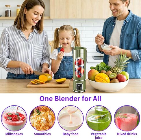 Portable Personal Blender with 12 Blades, Rechargeable Matcha Green 16oz | BPA-Free & Food-Grade Materials, Self-Cleaning Function, Smart Timer Display, USB-C Charging, Ideal for Smoothies & Shakes in Saudi Arabia
