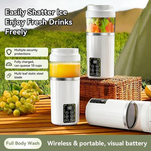 Portable Blender, Small Smoothie & Shake Maker with 12 Blades, 4 4-speed adjustable function and LED Display, USB C Rechargeable Juice Mixer with Extra Lid for Travel, Gym, Home, 15.5oz in Saudi Arabia