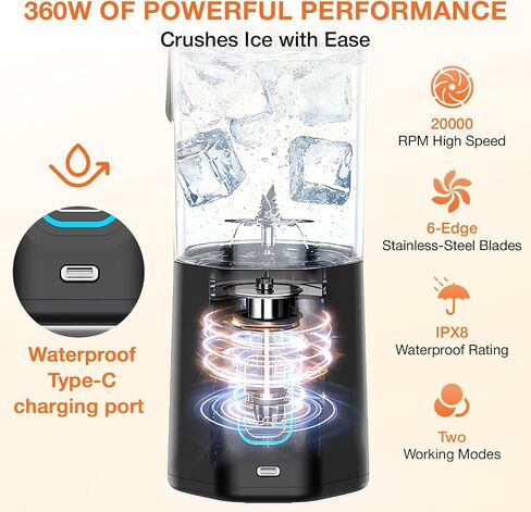 GVODE Personal Blender, Portable Blender for-Smoothies, 24oz Large Capacity | BPA Free, Leakproof-Lid and Sip Spout, USB-C Rechargeable, IPX8 Waterproof in Saudi Arabia