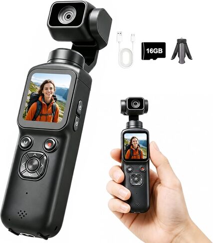 4K Vlogging Camera,75MP Pocket Digital Camera with 330° Rotating Lens | YouTube Camera WiFi,1.72" Touch Screen,Face Tracking,16GB TF Card & Tripod,Handheld Camera for Daily Recording in Saudi Arabia