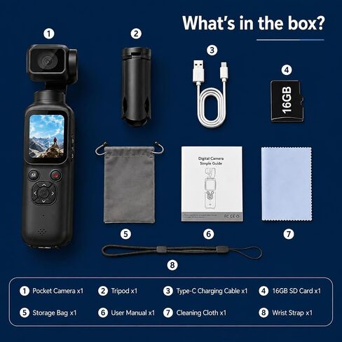 4K Vlogging Camera,75MP Pocket Digital Camera with 330° Rotating Lens | YouTube Camera WiFi,1.72" Touch Screen,Face Tracking,16GB TF Card & Tripod,Handheld Camera for Daily Recording in Saudi Arabia