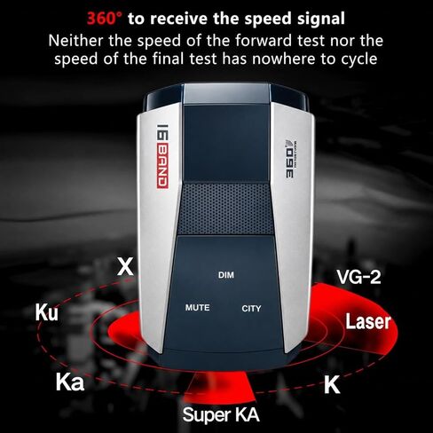 Radar Long Range Vehicle Signal Detector, 360° Full-Band Detection with X/K/Ka/Ku Signal Support, City & Highway Modes, DSP Noise Reduction, Voice Alerts, Memory Function for Safer Driving in Saudi Arabia