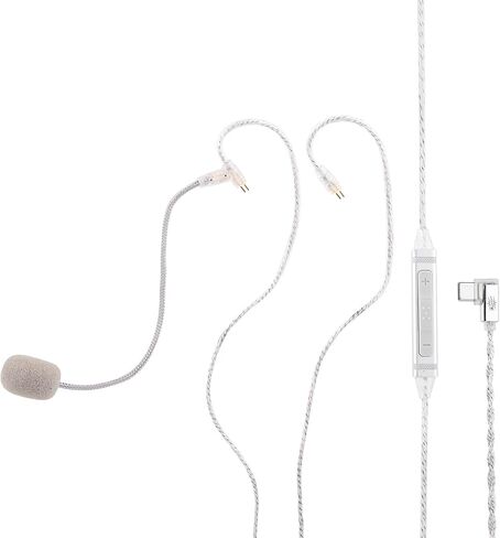 Kiwi Ears S-Link USB-C 2Pin IEM Cable with Detachable Boom Mic & Inline Mic | with DAC & DSP for Custom EQ Tuning, 3 Preset Modes for Normal Game Hi-Fi, Extension Cord for IEMs (Silver, 0.78 mm 2Pin) in Saudi Arabia