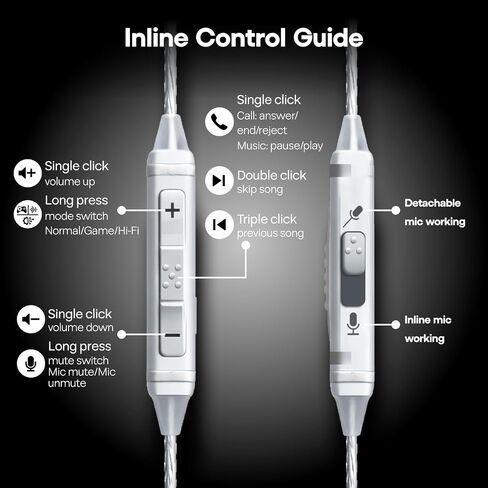 Kiwi Ears S-Link USB-C 2Pin IEM Cable with Detachable Boom Mic & Inline Mic | with DAC & DSP for Custom EQ Tuning, 3 Preset Modes for Normal Game Hi-Fi, Extension Cord for IEMs (Silver, 0.78 mm 2Pin) in Saudi Arabia