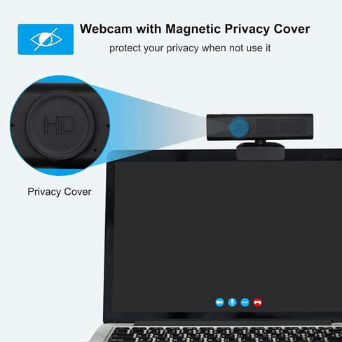Full 1080P HD 3-in-1 Webcam: Camera and Speaker for Desktop Computer with Built-in 4 Microphones, External USB Web Cam with Magnetic Privacy Cover and Mute for Laptop, Streaming, Conference in Saudi Arabia