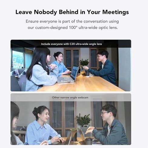 NUROUM C20 HD Video Conference Webcam with Microphone and Speaker | 4 Noise Cancelling MEMS Mics, 2MP CMOS Sensor, 100° FOV, 13ft Voice Pickup, Plug and Play, Broad Compatibility in Saudi Arabia