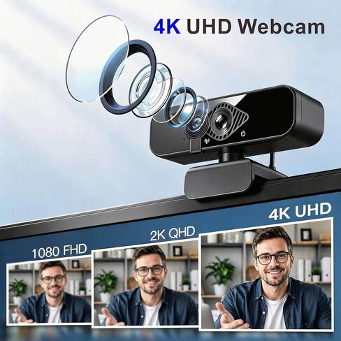 4K Webcam with USB C Adapter Privacy Cover Microphone for PC Mac Laptop | 4K UHD for Zoom/Teams. Privacy shutter, 1-sec close. Noise-canceling mic. USB-C/USB-A plug & play. Works with PC/Mac/ apps. in Saudi Arabia
