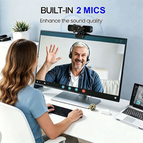 4K Webcam with USB C Adapter Privacy Cover Microphone for PC Mac Laptop | 4K UHD for Zoom/Teams. Privacy shutter, 1-sec close. Noise-canceling mic. USB-C/USB-A plug & play. Works with PC/Mac/ apps. in Saudi Arabia