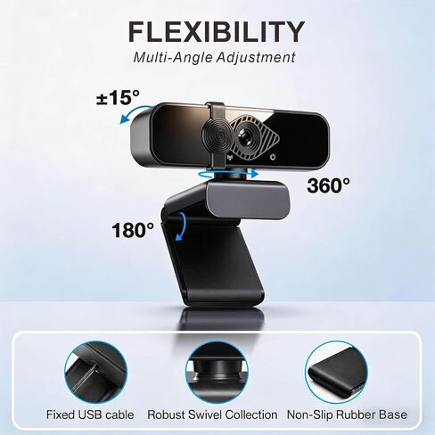 4K Webcam with USB C Adapter Privacy Cover Microphone for PC Mac Laptop | 4K UHD for Zoom/Teams. Privacy shutter, 1-sec close. Noise-canceling mic. USB-C/USB-A plug & play. Works with PC/Mac/ apps. in Saudi Arabia