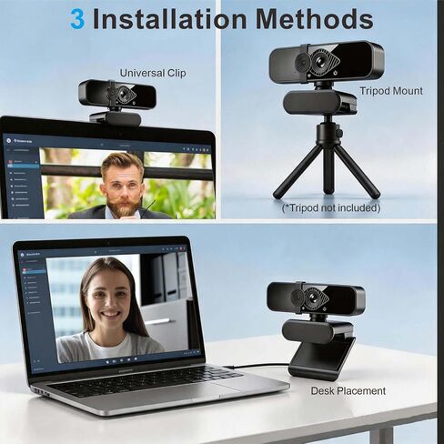 4K Webcam with USB C Adapter Privacy Cover Microphone for PC Mac Laptop | 4K UHD for Zoom/Teams. Privacy shutter, 1-sec close. Noise-canceling mic. USB-C/USB-A plug & play. Works with PC/Mac/ apps. in Saudi Arabia